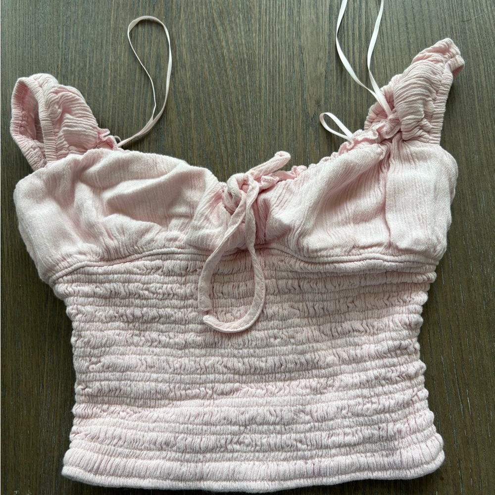 Garage Pink Smocked Camisole with Tie Front